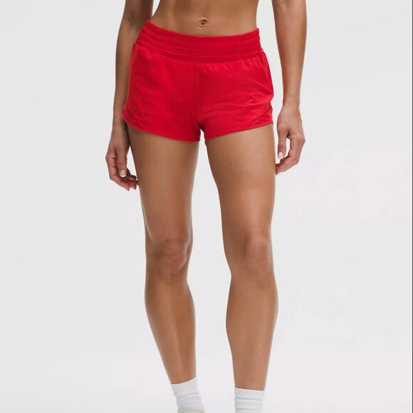 lululemon athletica Pants - Lululemon Hotty Hot High Rise Lined Shorts Red 2.5” Size 4 Run